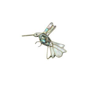 Vintage Alpaca Silver Mexico Hummingbird Pin Brooch with Abalone Shell Inlay